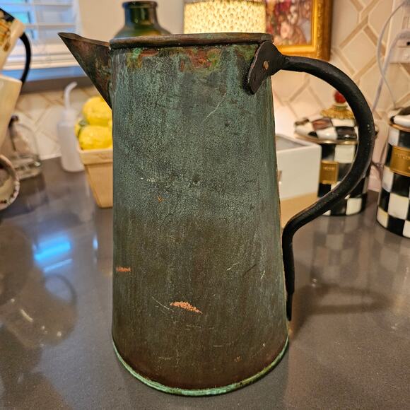 Early 1900s Verdigris Copper Pitcher Perfect Display Piece - Picture 5 of 14